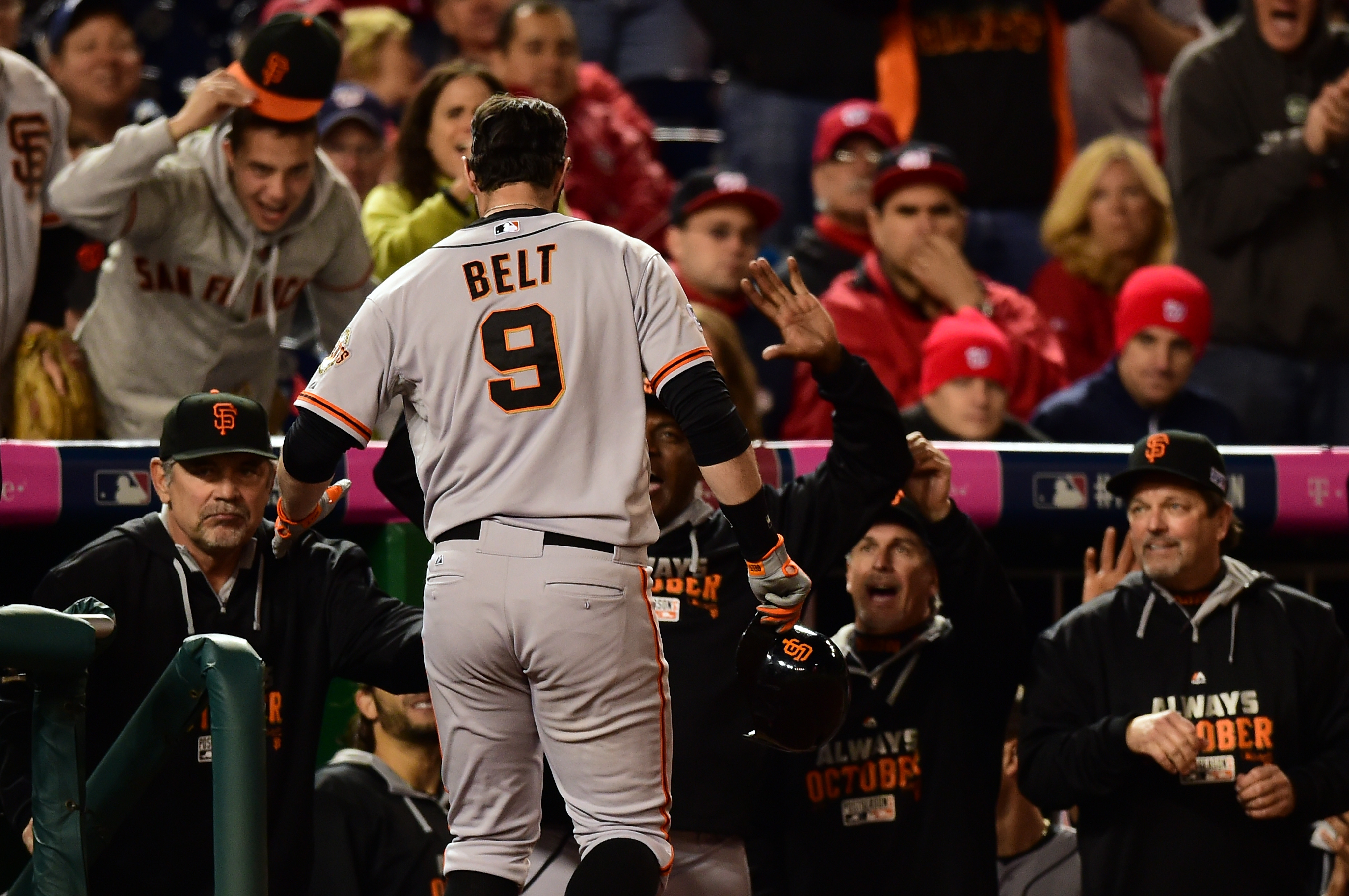 Giants win longest playoff game on Belt's 18th-inning HR