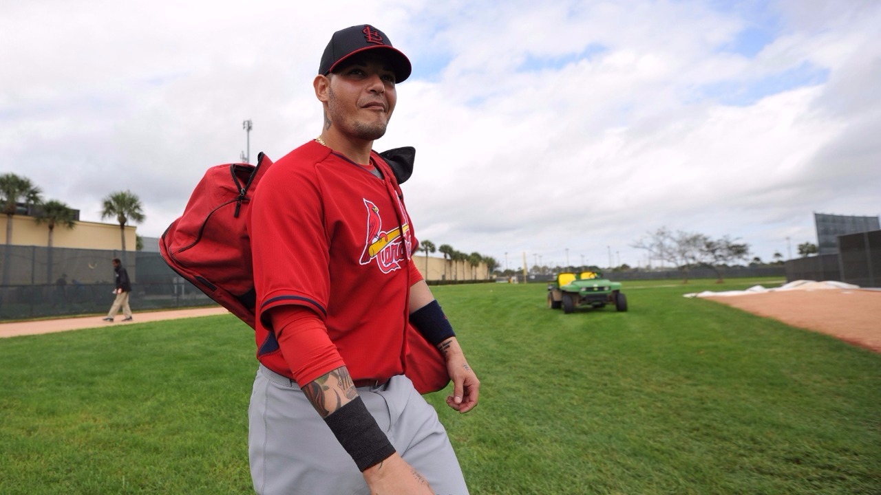 Yadier Molina takes the field at Spring Training