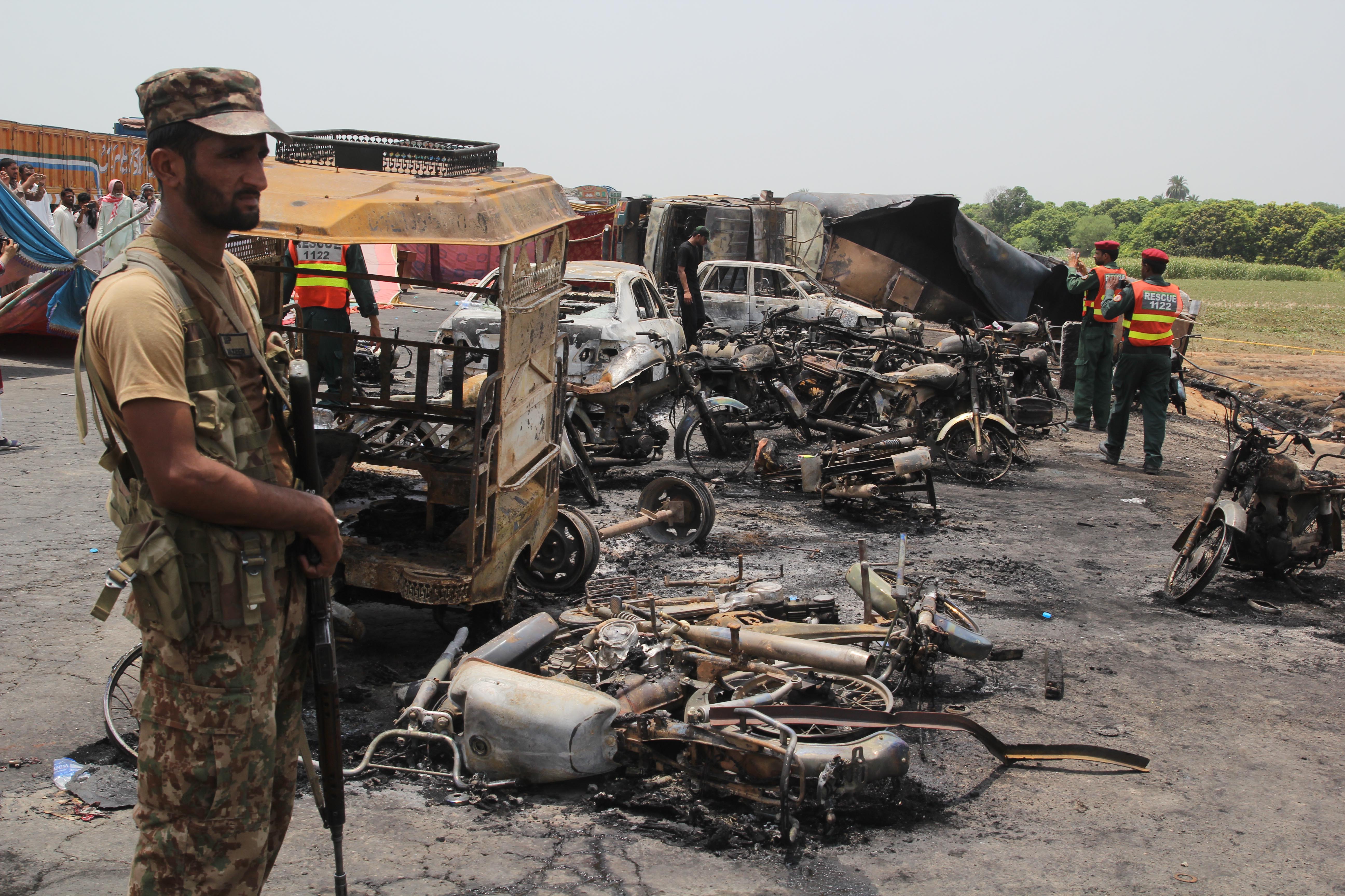 Scene photos Overturned oil tanker explodes in Pakistan